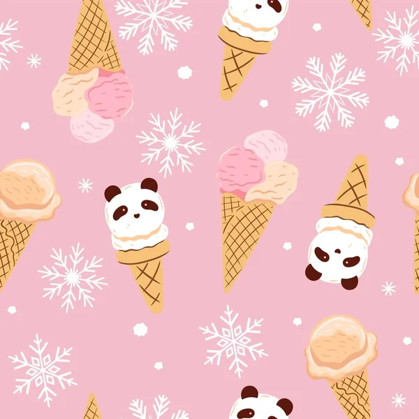 Seamless Pattern Ice Cream Waffle Cups Shape Panda Vector Image — Stock Vector