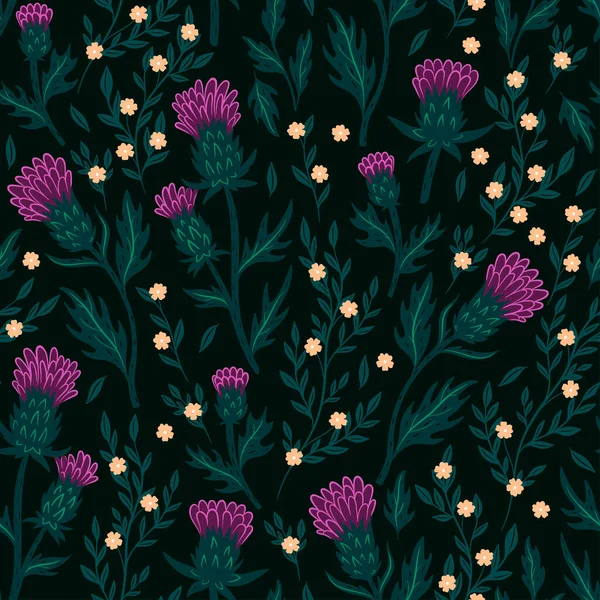 Seamless Pattern Thistle Flowers Vector Image — 스톡 벡터