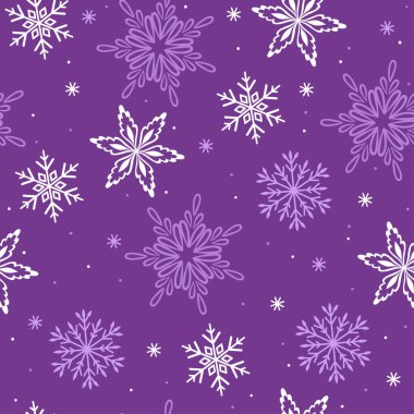 Mor arka planda kar taneleri olan kusursuz bir desen. Vektör resmi.