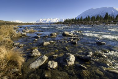 Ohau River, the Mackenzie Basin, Southern Alps, south island, New Zealand clipart