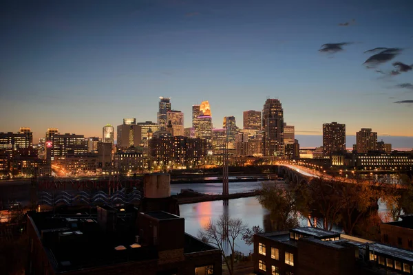 Vista Del Horizonte Minneapolis Después Puesta Del Sol Minnesota — Foto de Stock