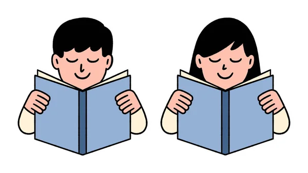 Hombre Mujer Leyendo Icono Del Logotipo Del Libro Dibujado Mano — Vector de stock