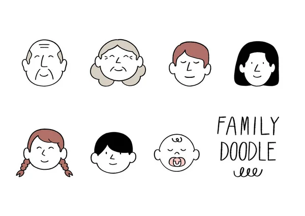 Cute Avatar Doodle Family Vector Illustration Style Hand Drawn Line — Vettoriale Stock