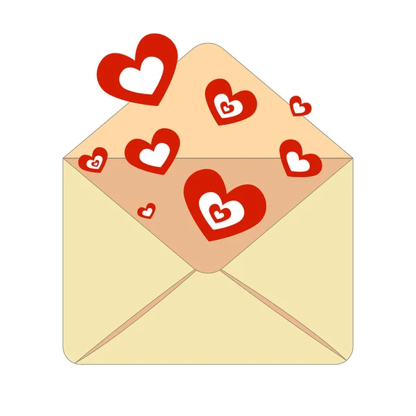 Feliz día de San Valentín, postal realista del sobre del correo aislado en blanco —  Fotos de Stock