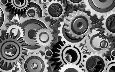 Koyu metal dişli arka plan, Grunge 3D çizim. Yüksek kaliteli illüstrasyon