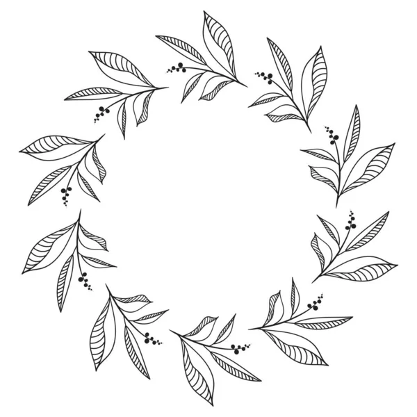Karalama çiçeği, çizgi ve yaprak dairesi çerçeveleri. Çizim vektörü. Vektör illüstrasyonu