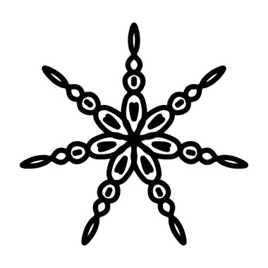 Basit siyah kar tanesi simgesi, vektör düz tek siyah renk beyaz üzerinde izole edilmiş. Noel iç çekişi. Vektör illüstrasyonu