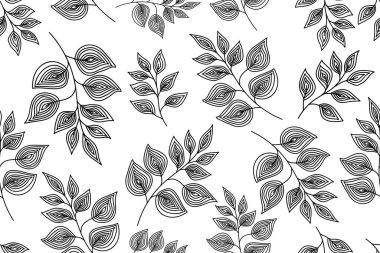 Botanical seamless pattern, hand drawn line art leaves vector on white background. Vector illustration