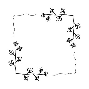 Simple doodle floral frame template for design. Vector illustration