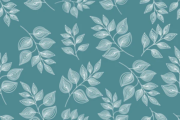 Simple retro leaves botanical seamless pattern on blue background. Vector illustration
