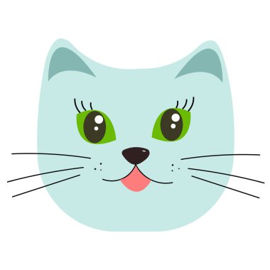cute blue cat illustration. Print graphic for T-shirt. Cat face character. A gray kitten Vector illustration for greeting card, invitation. Vector illustration