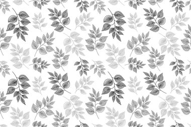Botanical seamless pattern, hand drawn line art leaves vector on white background. Vector illustration
