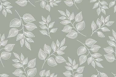 Abstract floral seamless pattern background, white on grey. Vector illustration