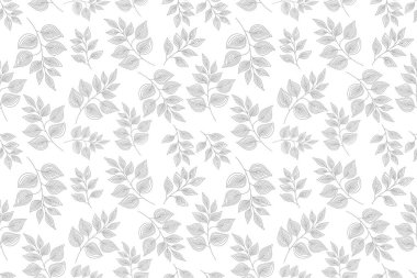 Gray on White Abstract leaves silhouette seamless pattern. Hand drawn leaf silhouettes. Vector grunge design for paper, fabric. Vector illustration