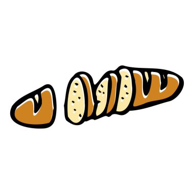 Hand drawn doodles of cartoon bagel, sliced bread or french baguette. Vector illustration