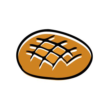 Handdrawn doodle bread icon. Hand drawn black and brown sketch. Sign symbol. Decoration element. White background. Isolated. Flat design. Vector illustration. Vector illustration