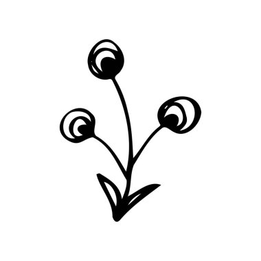 Flower one doodle contour silhouette dark line, no colors, isolated, element design. Vector illustration