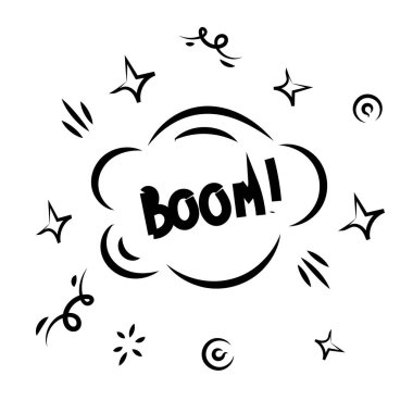 Speech Bubble Boom. Cartoon speech bubble sketch, doodle style with text Boom. Vector illustration