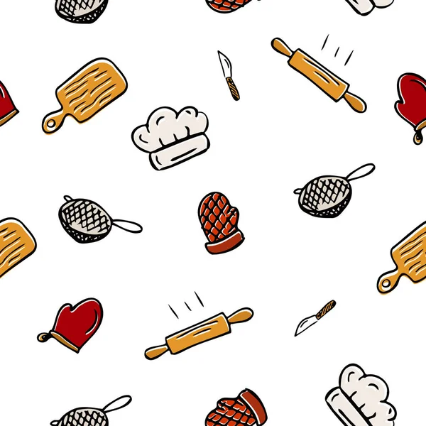 Kitchen baking utensils seamless pattern. All for baking. Image for bakeries and groceries. Healthy food. Vector illustration