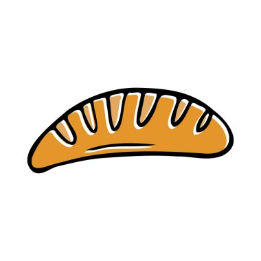 Vector simple brown doodle sketch baguette bread isolated on white background. Vector illustration