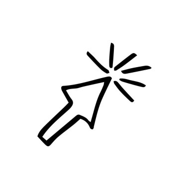 Mouse cursor icon, Cartoon black doodle vector illustration of click arrow on white. Vector illustration