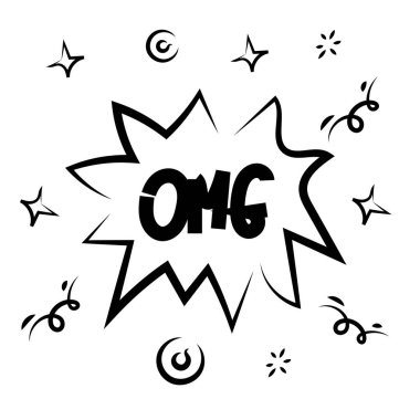 Cloud speech bubble with OMG text. Comic doodle sketch style. Explosion cloud omg icon. Vector illustration
