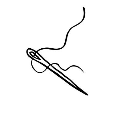 El çizimi siyah beyaz karikatür iğnesi ve iplik. Vektör illüstrasyonu