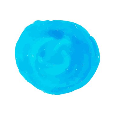 Suluboya lekesi. Beyaz arka planda daire şeklinde bir nokta. Yuvarlak fırça darbeleriyle suluboya doku. Mavi ve turkuaz. Deniz ya da gökyüzü. Çember ve nokta. İzole edilmiş. Vektör. Vektör illüstrasyonu