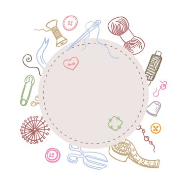 Metnin için eski bir arkaplan dikiyorum. El çizimi renkli eskizler. Vektör. Vektör illüstrasyonu