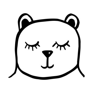 Beyaz arka planda izole edilmiş vektör siyah çizgi çizgi çizgi film karalama ayı yüzü. Vektör illüstrasyonu