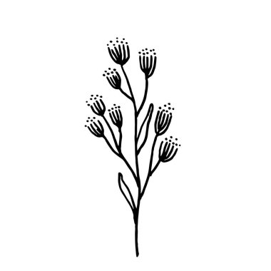 Flower one doodle contour silhouette dark line, no colors, isolated, element design. Vector illustration