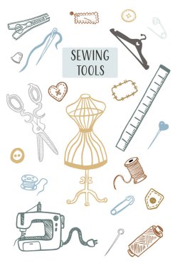 Karalama simgeleri ayarlanıyor. Vektör çizgisi çizimi. Logo, ağ ve baskı tasarımları için terzilik. Vektör illüstrasyonu