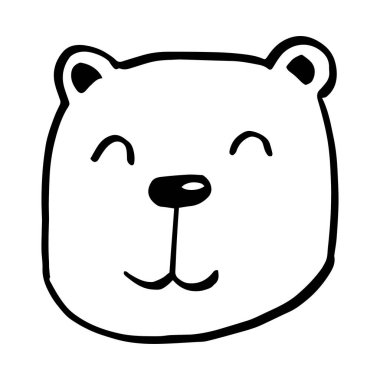 Beyaz arka planda izole edilmiş vektör siyah çizgi çizgi çizgi film karalama ayı yüzü. Vektör illüstrasyonu