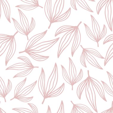 Abstract nature background. Botanical flowers seamless pattern. Hand drawn foliage in line flat style. Leafage silhouettes. Outline contour drawing. Good for fashion, textile, fabric. Vector
