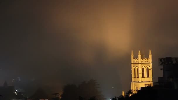 Igreja de Cristo e nuvens noturnas — Vídeo de Stock