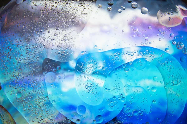 Bubbles Oil Water Blue White Colour Abstrak Background — Stok Foto