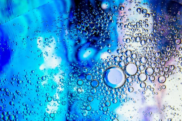 Bolle Olio Acqua Sfondo Astratto Colore Blu Bianco — Foto Stock