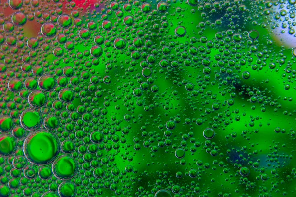 Bubbels Olie Water Groene Kleur Abstracte Achtergrond — Stockfoto
