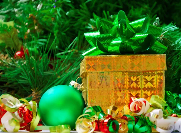 Gift box and Christmas ball - holiday's concept — Stock Photo, Image