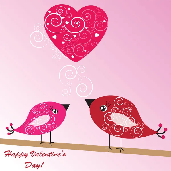 Valentýnský pozadí s ptáky a srdce — Stock fotografie