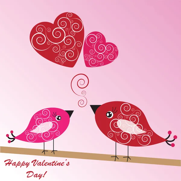 Fondo de San Valentín con pájaros y corazones — Foto de Stock