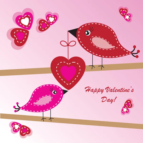 Valentine's background with birds and heart — Stock Photo, Image