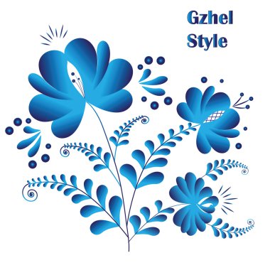 gzhel stilinde mavi çiçekler