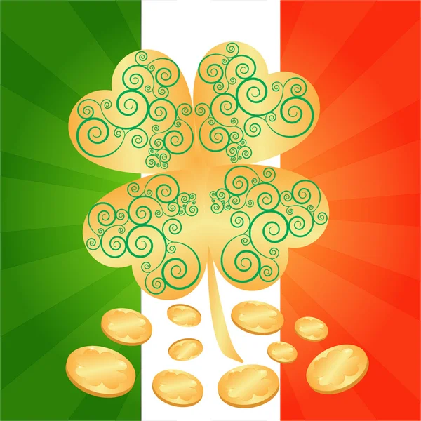 Clovers and coins background on St. Patrick 's Day — стоковое фото