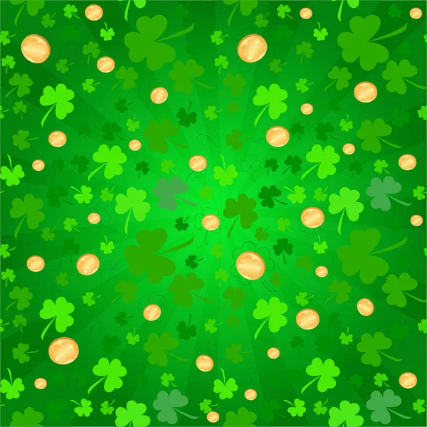 Clovers and coins background on St. Patrick's Day — Stock Photo, Image