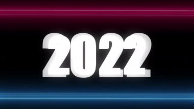 Mutlu yıllar 2022. Koyu arkaplan üzerine metin animasyonu 2022 Pembe ve mavi renkli iki renkli çizgi.