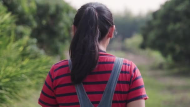 Kobieta Gumowych Butach Pracująca Ekologicznej Farmie Warzywnej Rankiem Farmie Ekologicznej — Wideo stockowe