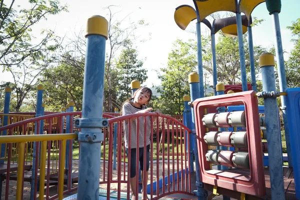 Active Little Girl Running Outdoor Playground Park Happy Child Girl — Stock Photo, Image