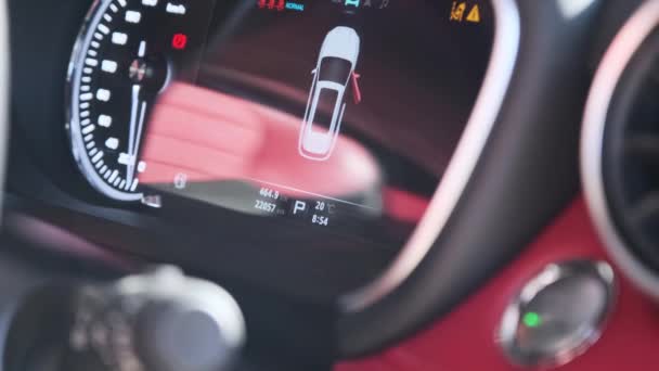 Details Right Door Boot Lid Warning Lights Open Black Dashboard — Vídeo de Stock