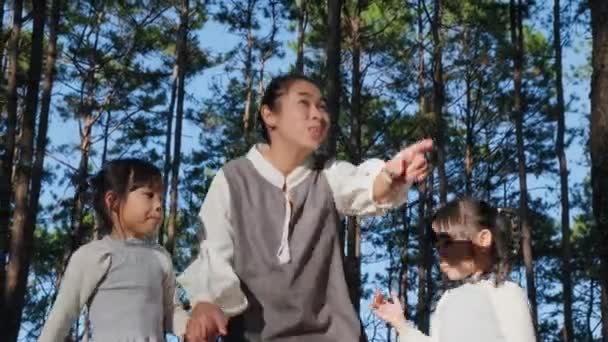 Dos Hermanas Lindas Divirtiéndose Con Una Hermosa Madre Joven Parque — Vídeos de Stock